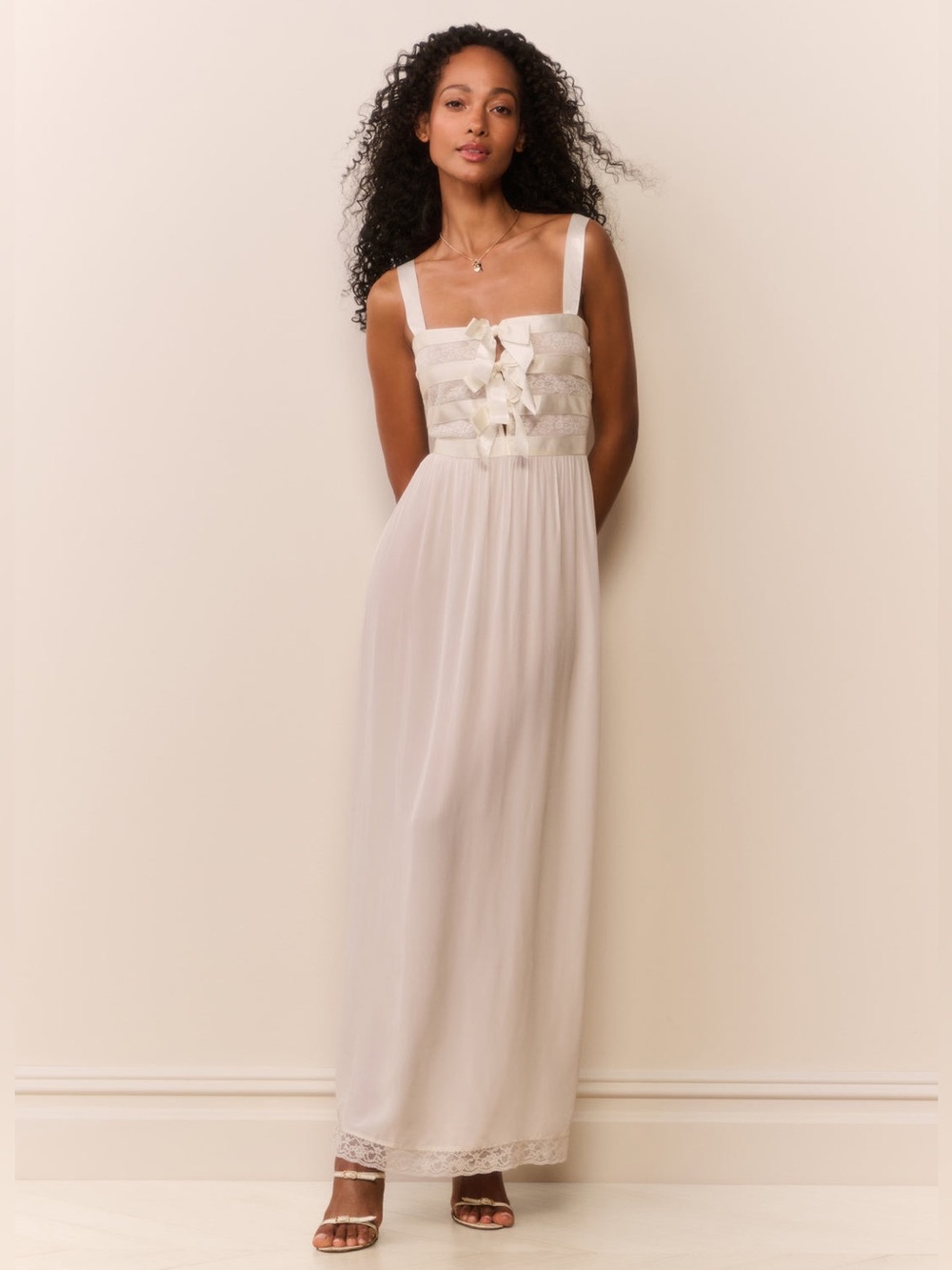 LoveShackFancy Lovelace Dress Bows Lace Maxi Long White Cream 4 Small NEW NWT